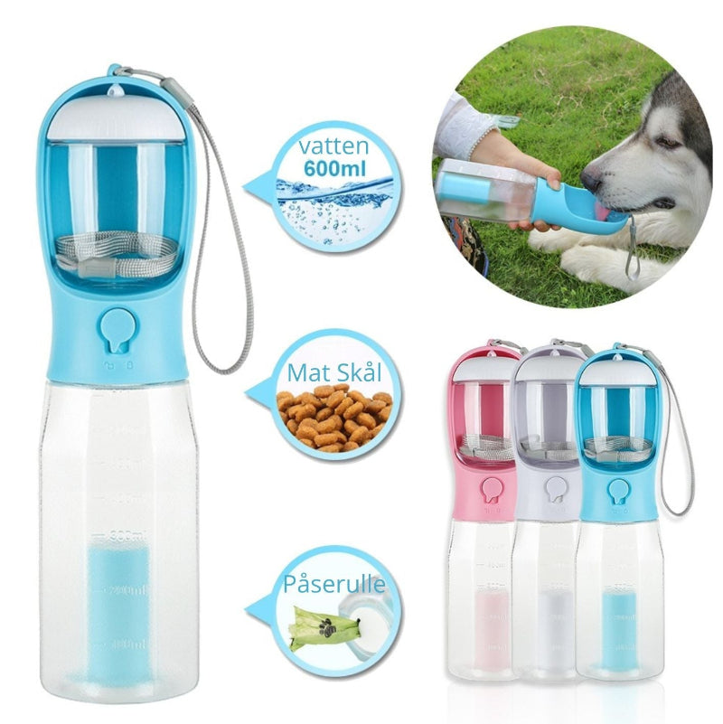 3-i-1 Reseflaska för Hund & Katt